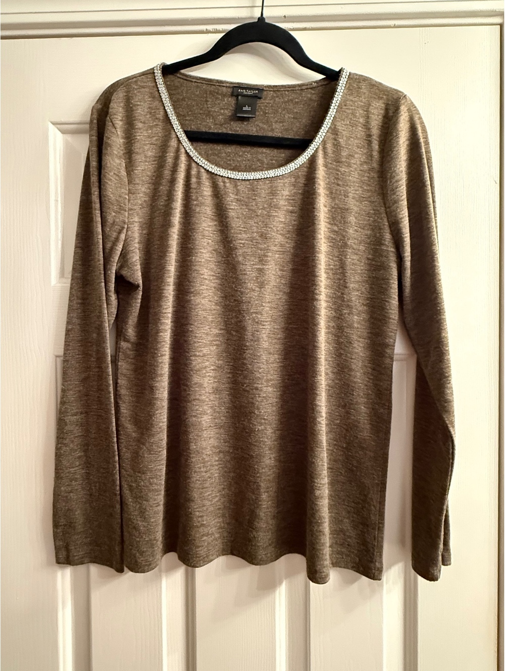 Ann Taylor Factory Brown Long Sleeve Sweater with Decorative Neckline, Size L
